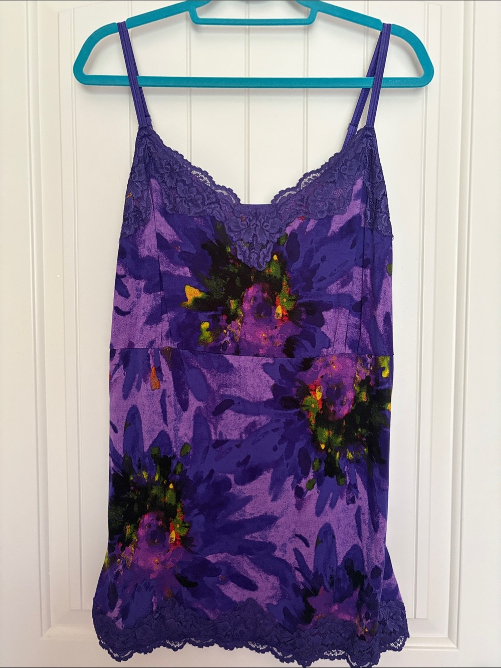 Purple Floral Lace-Trimmed Camisole